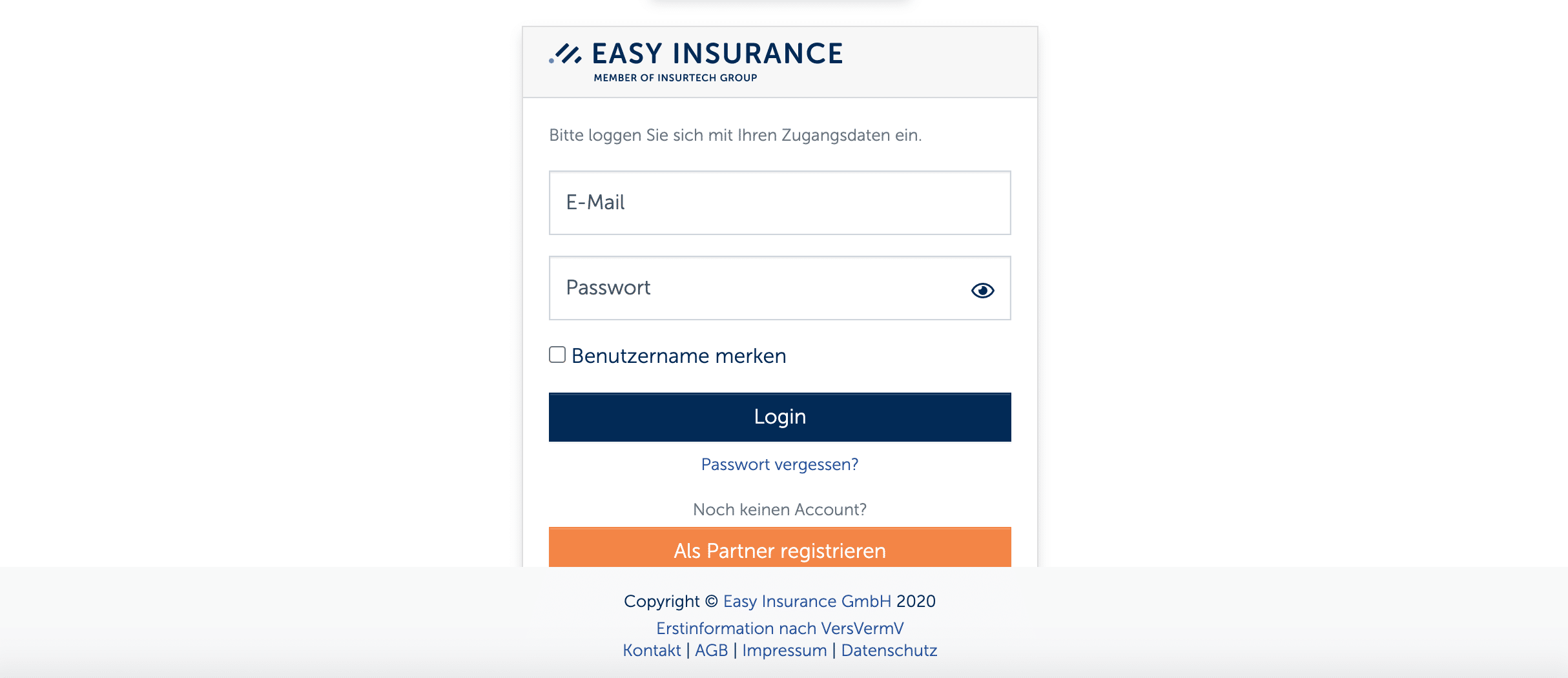 Login – Anmeldung Partnerportal von Easy Insurance